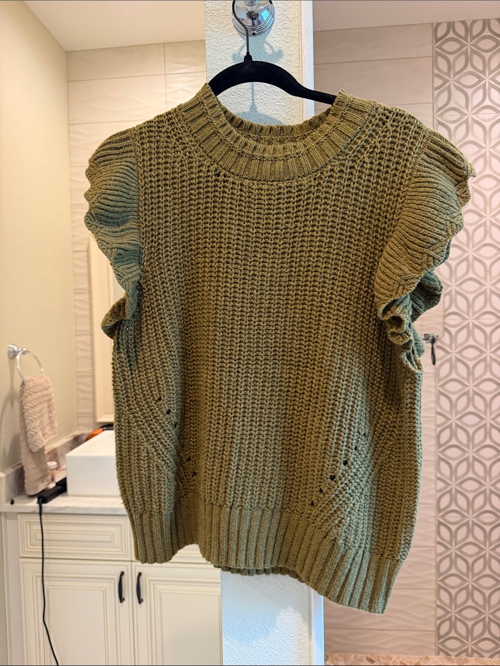 Universal Thread Olive Ruffle-Sleeve Knit Sweater